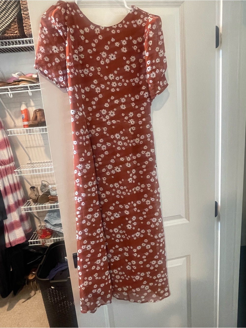 Vici Rust Brown Floral Midi Dress with White Daisies